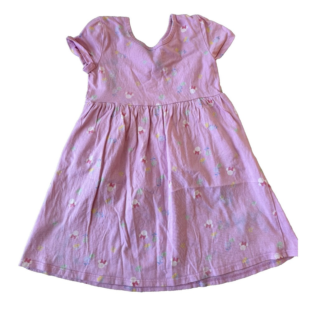 Disney x GAP Girls Miny Mouse Floral‎ Pink Pocket Short Sleeve Dress Sz 5 Years - Picture 2 of 4